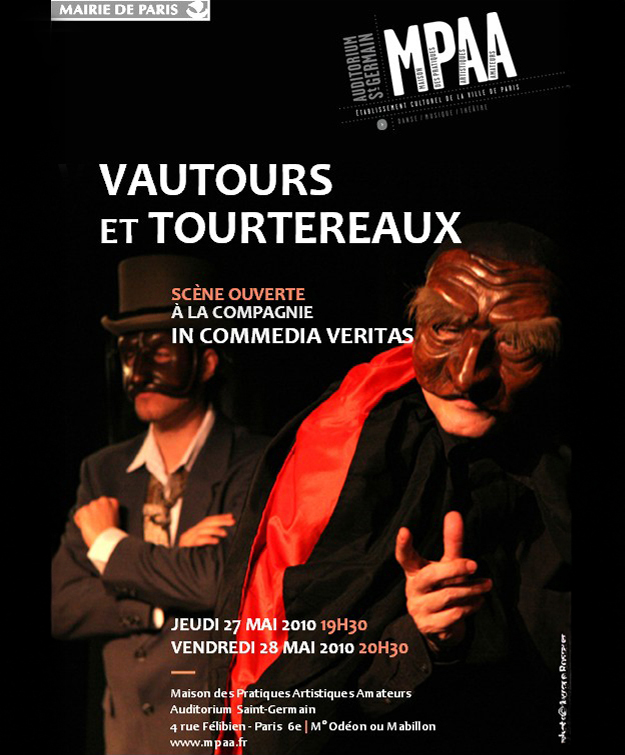 affiche du spectacle de commedia dell’arte Vautours et Tourtereaux